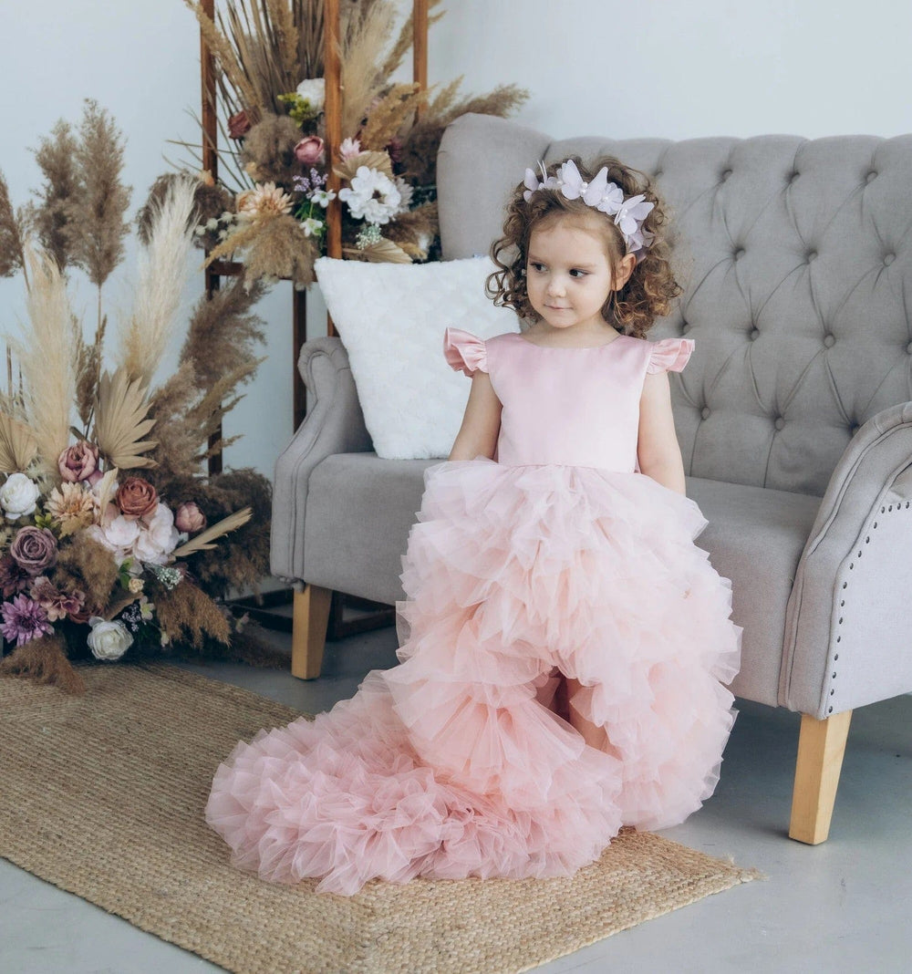 Sunnypetal Blush Pink Fluffy Tulle Birthday Baby Girl Gown