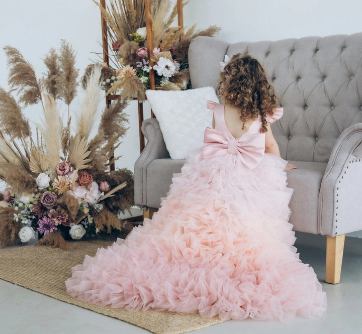 Sunnypetal Blush Pink Fluffy Tulle Birthday Baby Girl Gown