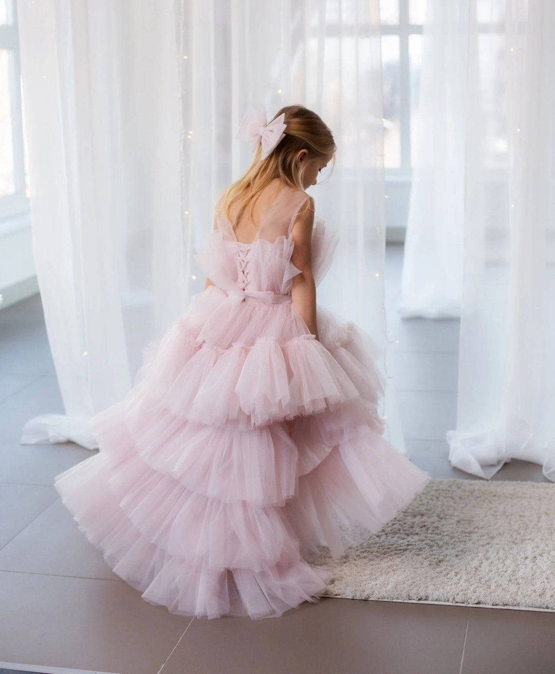 Sunnypetal Blush Pink High Low Princess Pageant Toddler Girl Dress