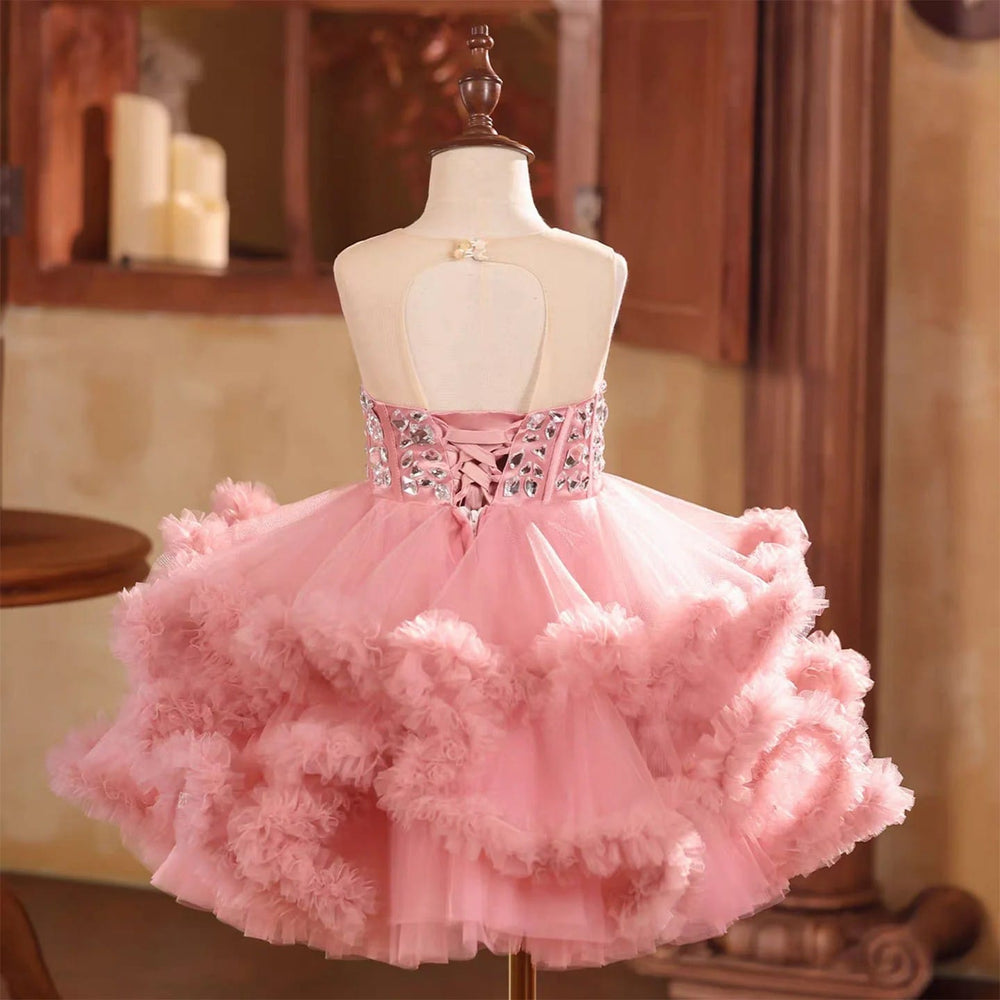 SunnyPetal Blush Pink Sparkling Crystal Bodice Ruffle Tulle Princess Party Dress