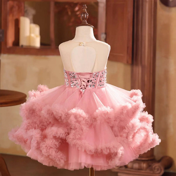 SunnyPetal Blush Pink Sparkling Crystal Bodice Ruffle Tulle Princess Party Dress