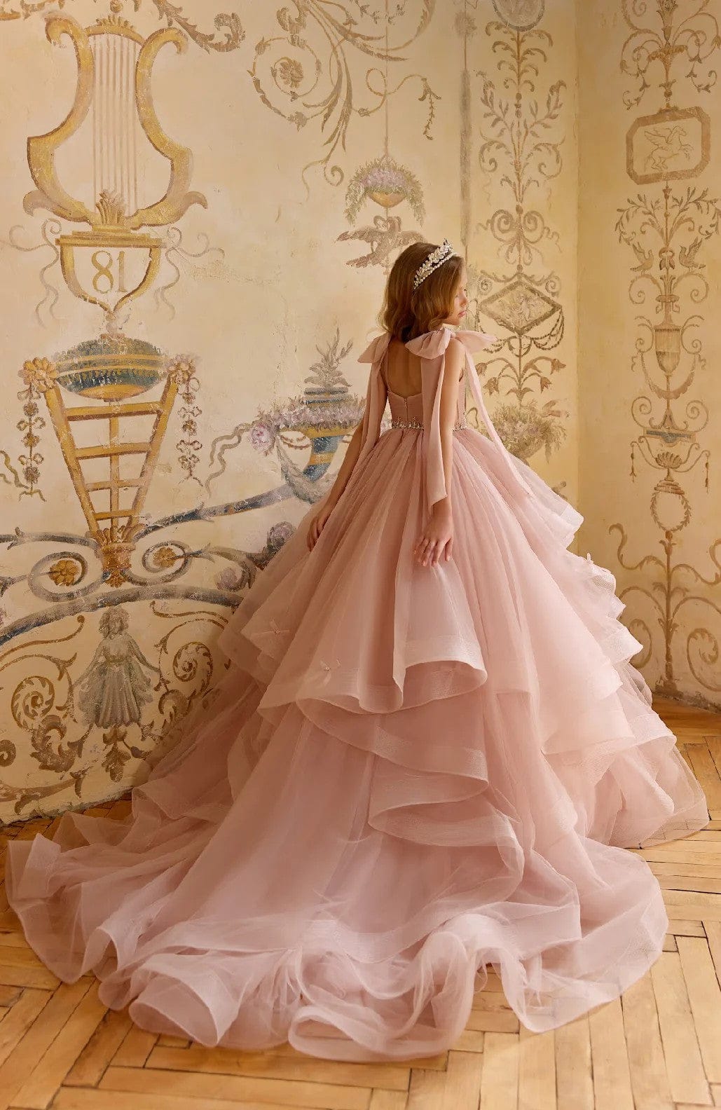 Sunnypetal Charming Pink Layered Tulle Birthday Dress with Shoulder Bows