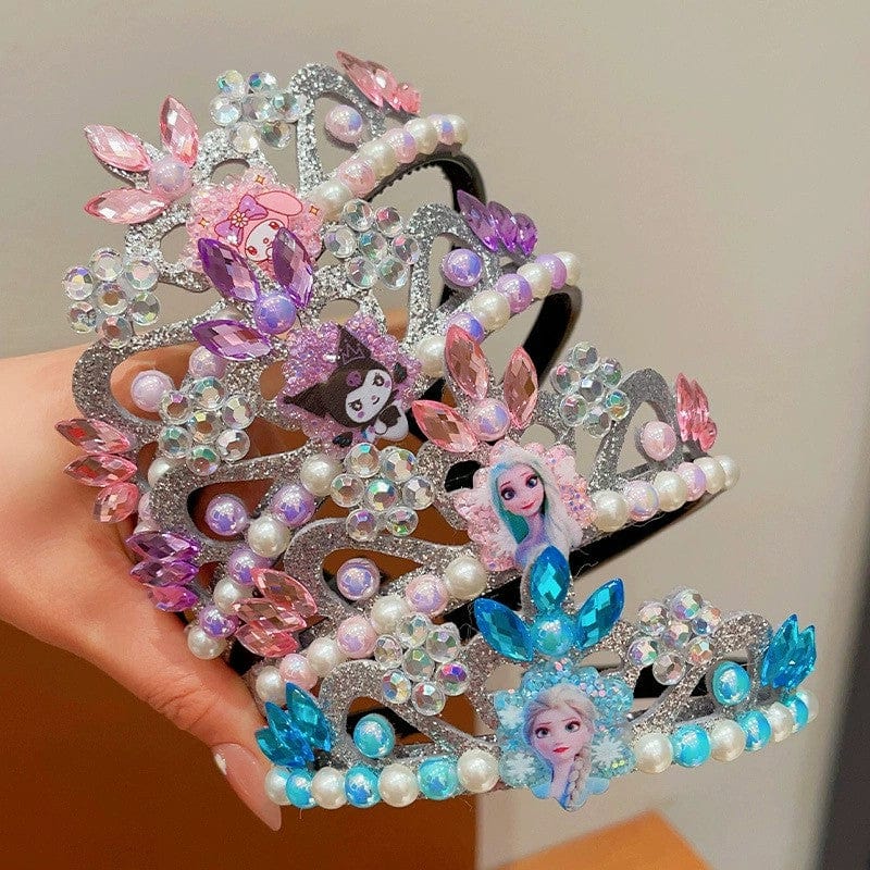 Sunnypetal Children's Cartoon Princess Crown for Girls Crystal Pearl Headband Hair Accessories
