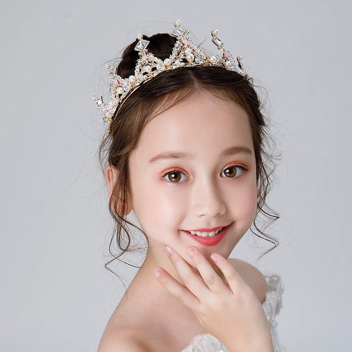 Sunnypetal Children's Crown Tiara Princess Girl Crown Crystal Pink Frozen Hair Accessories