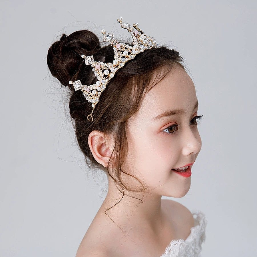 Sunnypetal Children's Crown Tiara Princess Girl Crown Crystal Pink Frozen Hair Accessories