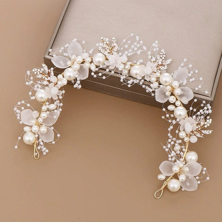 Sunnypetal Children's hHairband Pearl Flower Headband Hand-Woven Headdress