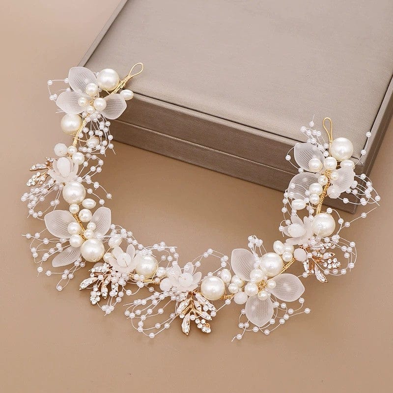 Sunnypetal Children's hHairband Pearl Flower Headband Hand-Woven Headdress