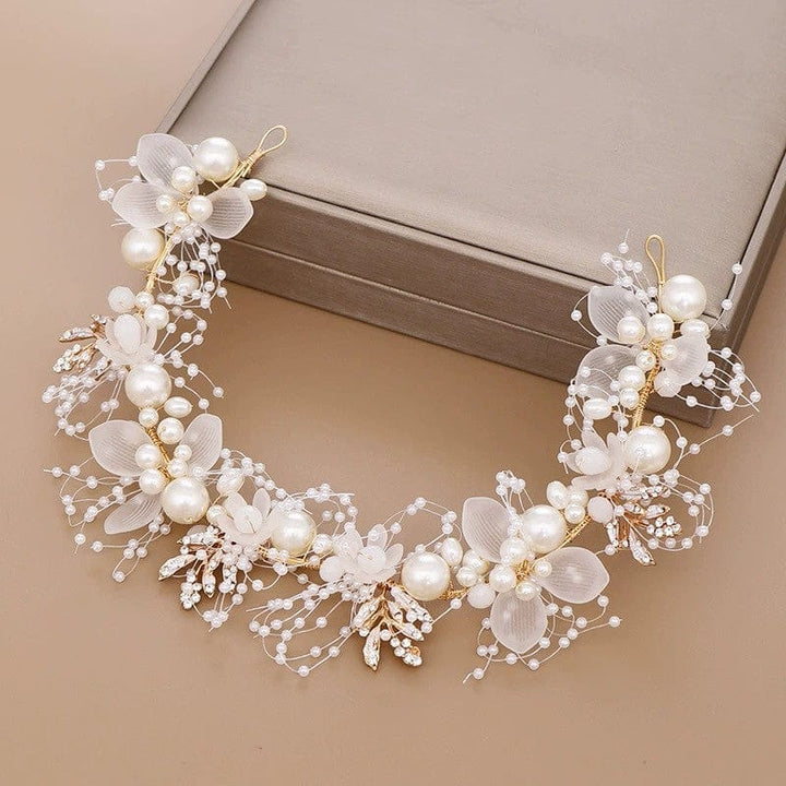Sunnypetal Children's hHairband Pearl Flower Headband Hand-Woven Headdress