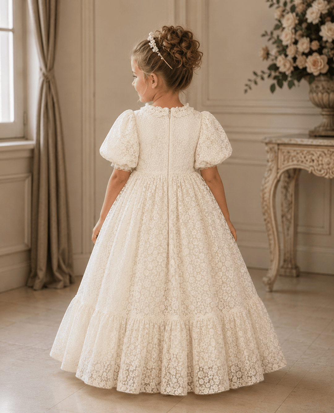 Sunnypetal Customized Half Sleeve Floor-Length Wedding Party Princess Flower Girl Dresses