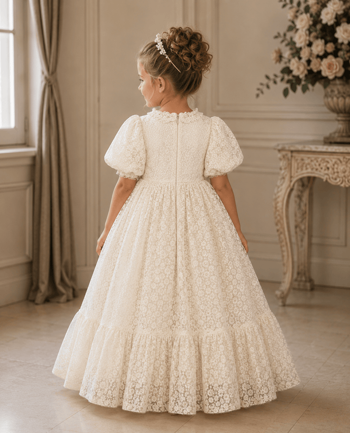 Sunnypetal Customized Half Sleeve Floor-Length Wedding Party Princess Flower Girl Dresses