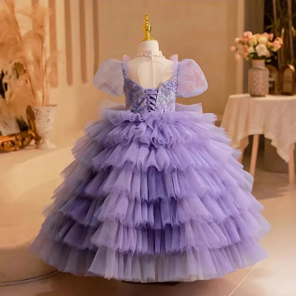 Sunnypetal Dreamy Lavender Layered Tulle Princess Flower Girl Dress