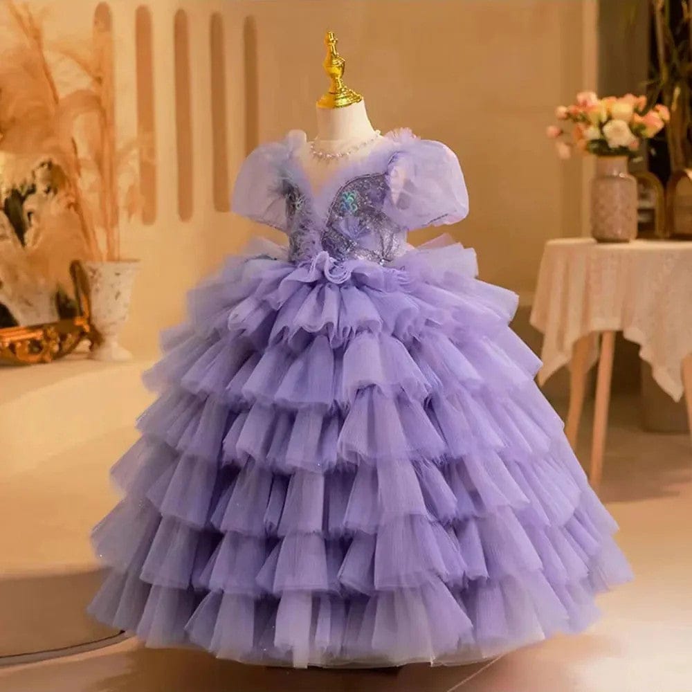 Sunnypetal Dreamy Lavender Layered Tulle Princess Flower Girl Dress