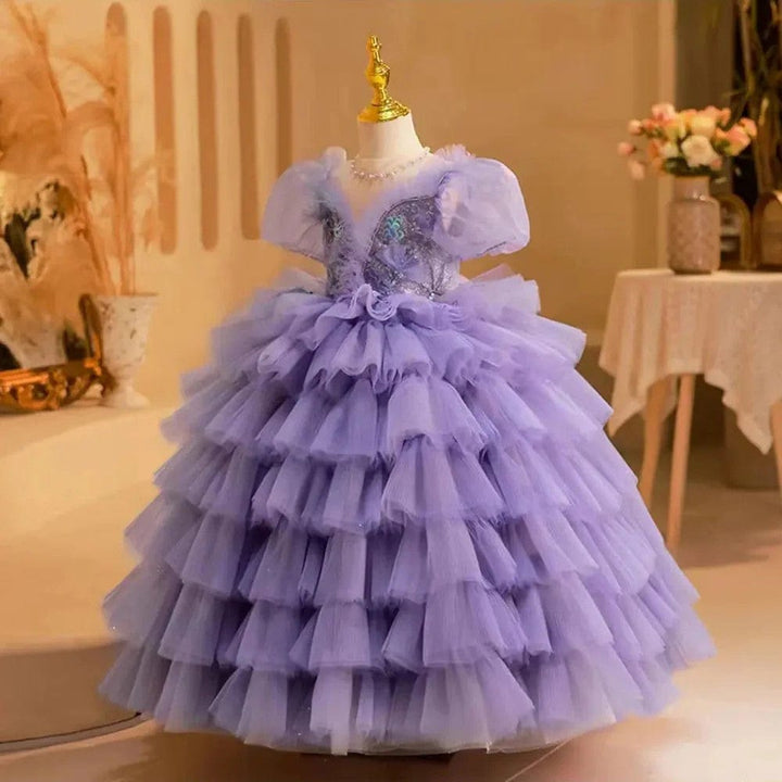 Sunnypetal Dreamy Lavender Layered Tulle Princess Flower Girl Dress