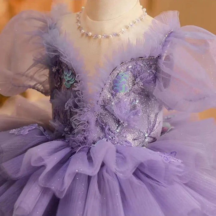 Sunnypetal Dreamy Lavender Layered Tulle Princess Flower Girl Dress