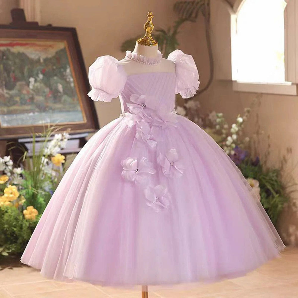 Sunnypetal Dreamy Lilac 3D Floral Appliqué Tulle Flower Girl Dresses