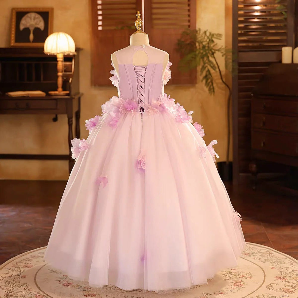 SunnyPetal Dreamy Lilac 3D Floral Tulle Flower Girl Dress for Weddings & Birthdays