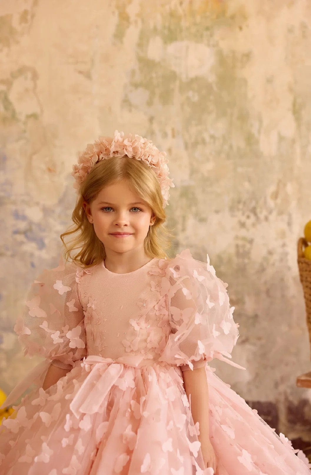 Sunnypetal Dreamy Pink Tulle 3D Butterfly Birthday Pageant Flower Girl Gown