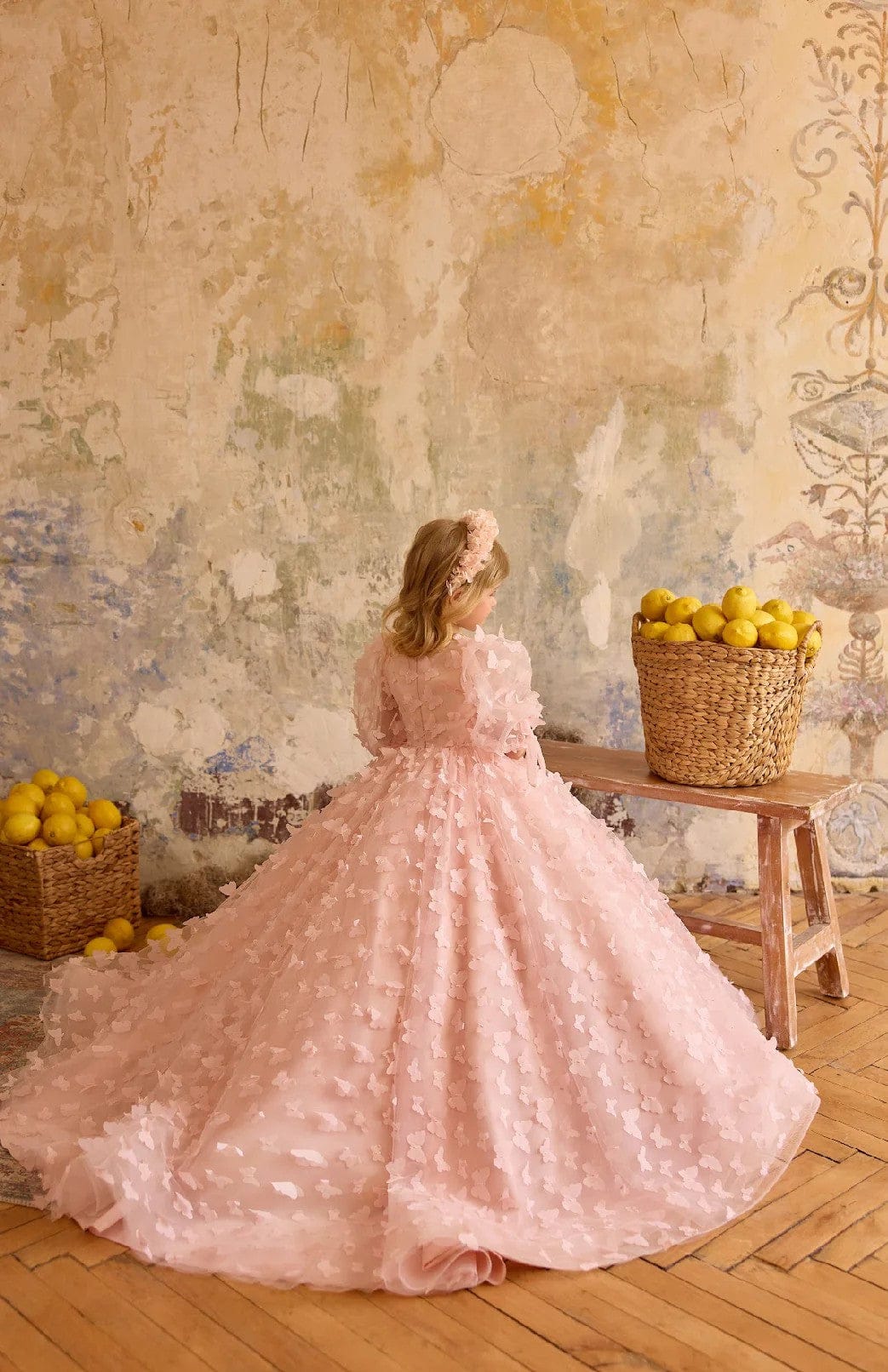 Sunnypetal Dreamy Pink Tulle 3D Butterfly Birthday Pageant Flower Girl Gown