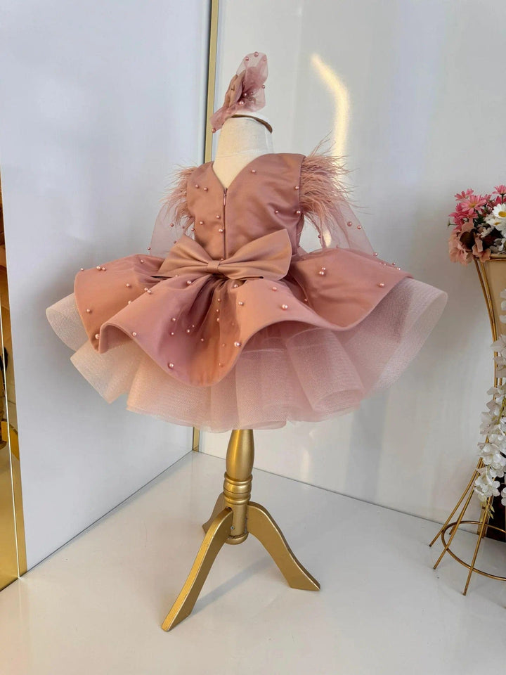 Sunnypetal Dusty Rose Puffy Satin Tulle Baby Toddler Girl Pageant Birthday Dress