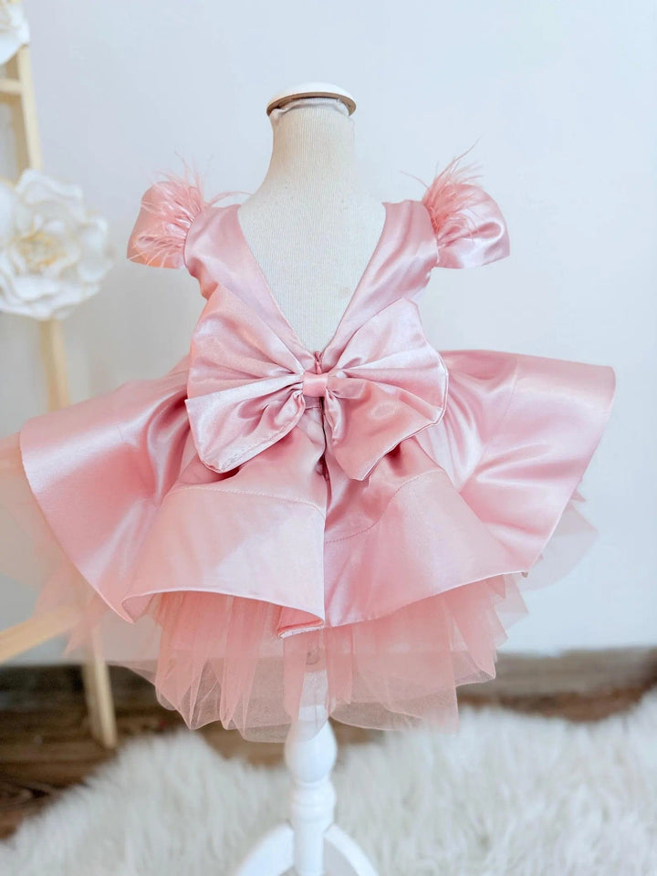 Sunnypetal Dusty Rose Tulle Princess Flower Girl Dress with Satin Bow