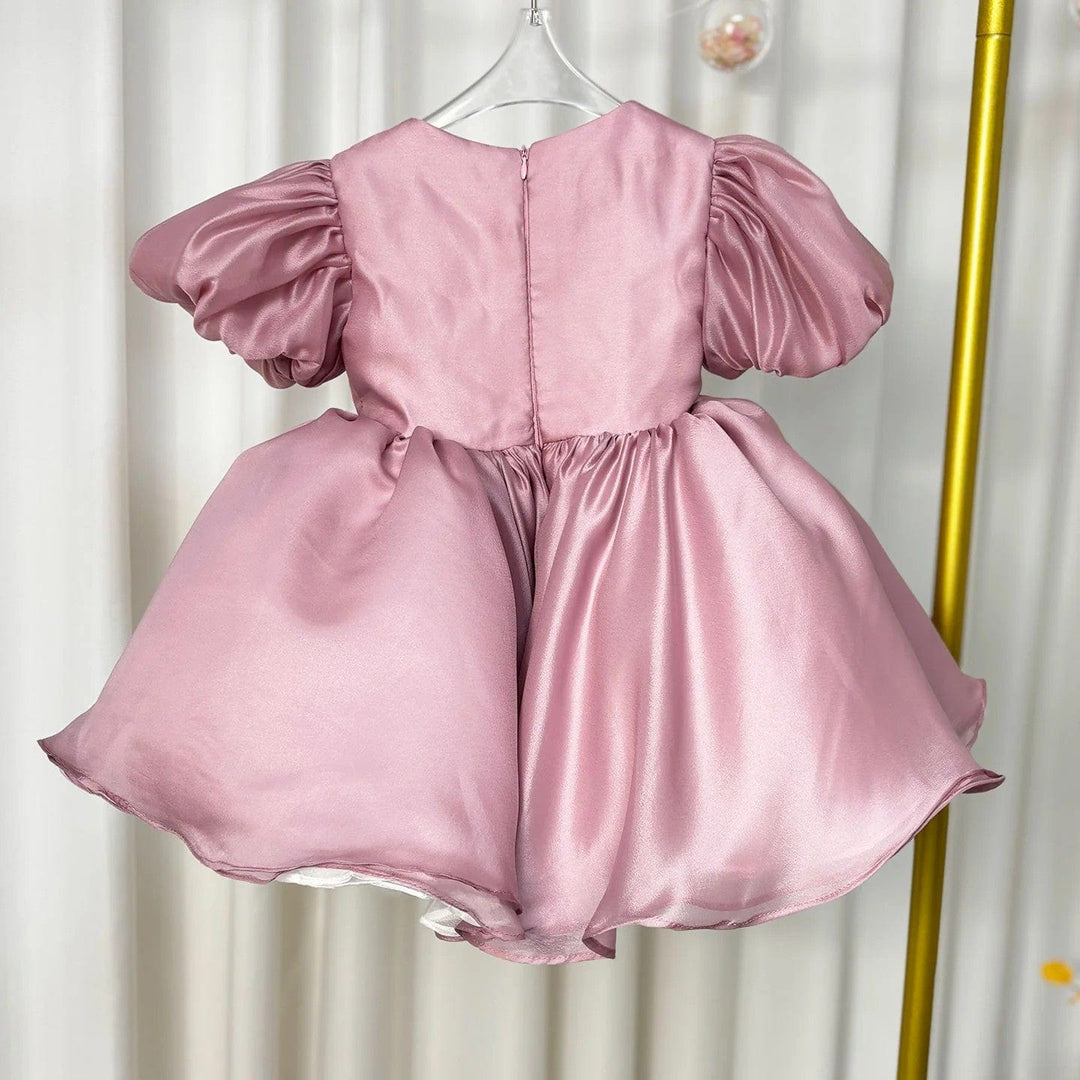 Sunnypetal Elegant Dusty Rose Flower Girl Dress Birthday Princess Dress with Bow