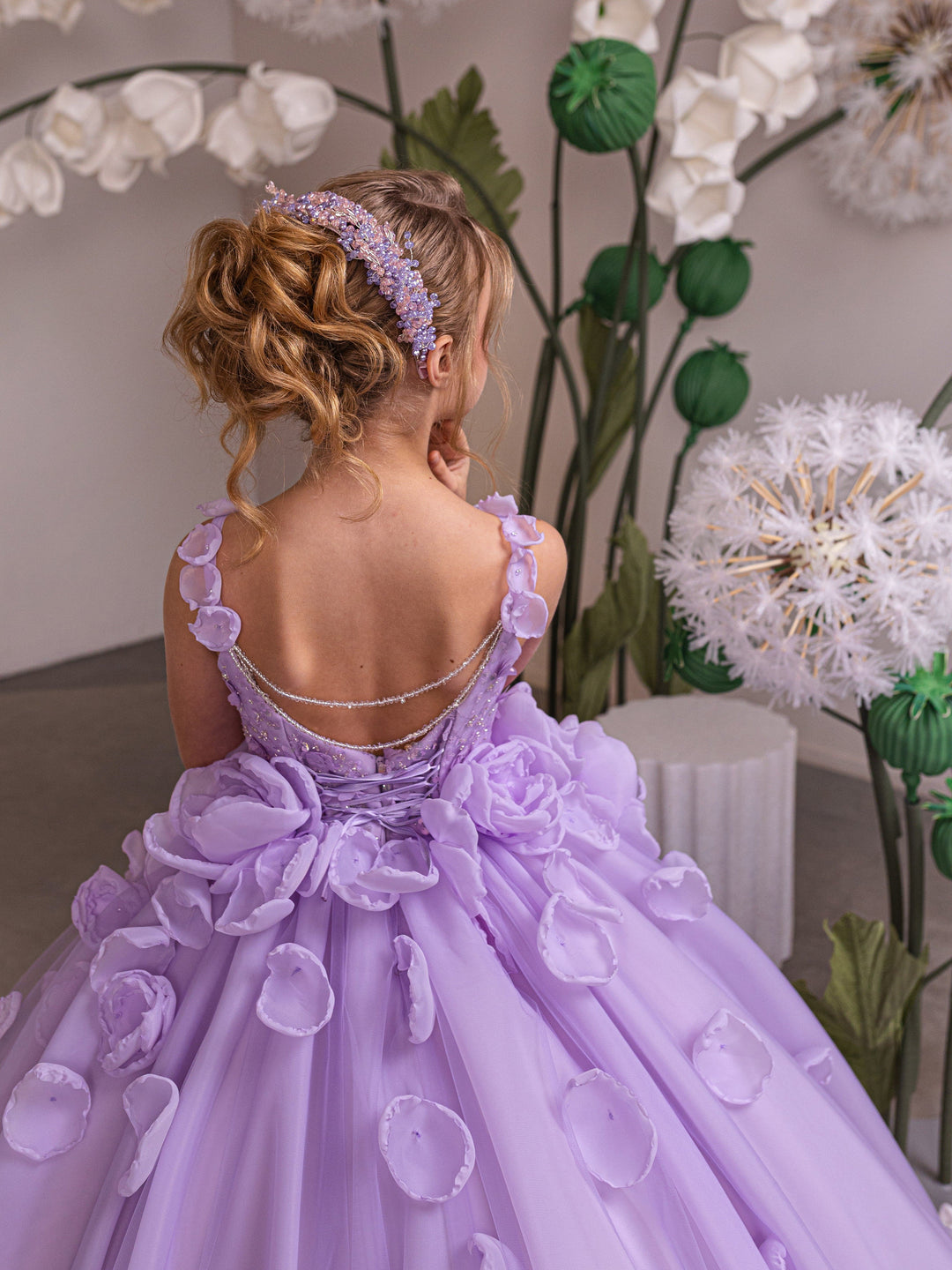 Sunnypetal Elegant Lilac Sleeveless 3D Floral Princess Flower Girl Dresses