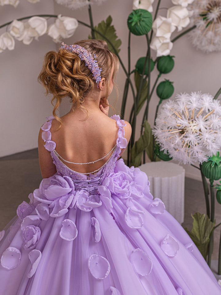 Sunnypetal Elegant Lilac Sleeveless 3D Floral Princess Flower Girl Dresses
