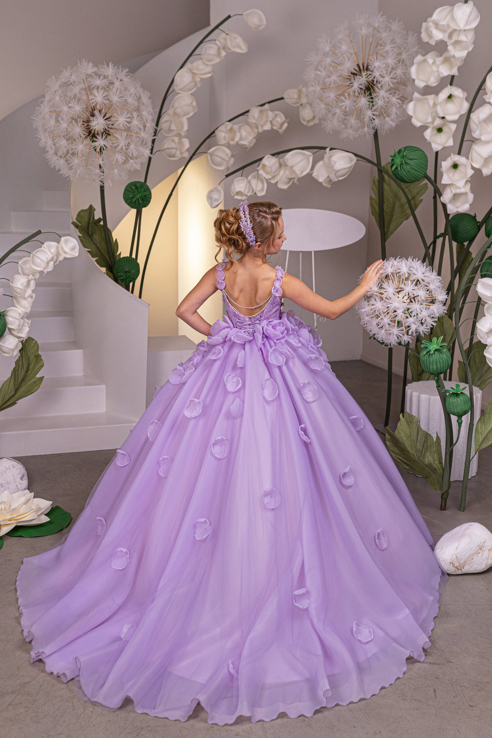 Sunnypetal Elegant Lilac Sleeveless 3D Floral Princess Flower Girl Dresses
