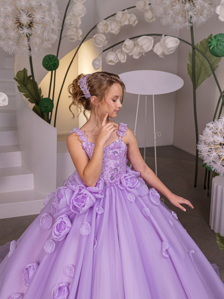 Sunnypetal Elegant Lilac Sleeveless 3D Floral Princess Flower Girl Dresses