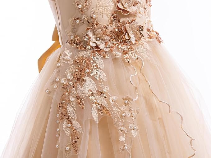 Sunnypetal Elegant Off-the-Shoulder Floral Appliqués Flower Girl Ball Gown