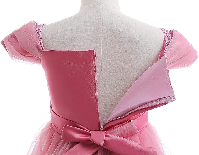 Sunnypetal Elegant Off-the-Shoulder Floral Appliqués Flower Girl Ball Gown