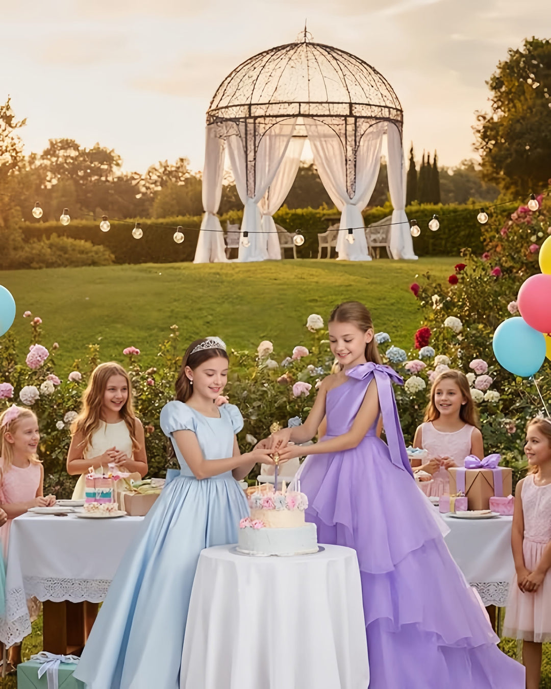 Sunnypetal Elegant One-Shoulder Satin Tulle Flower Girl Pageant Dress for Special Occasions