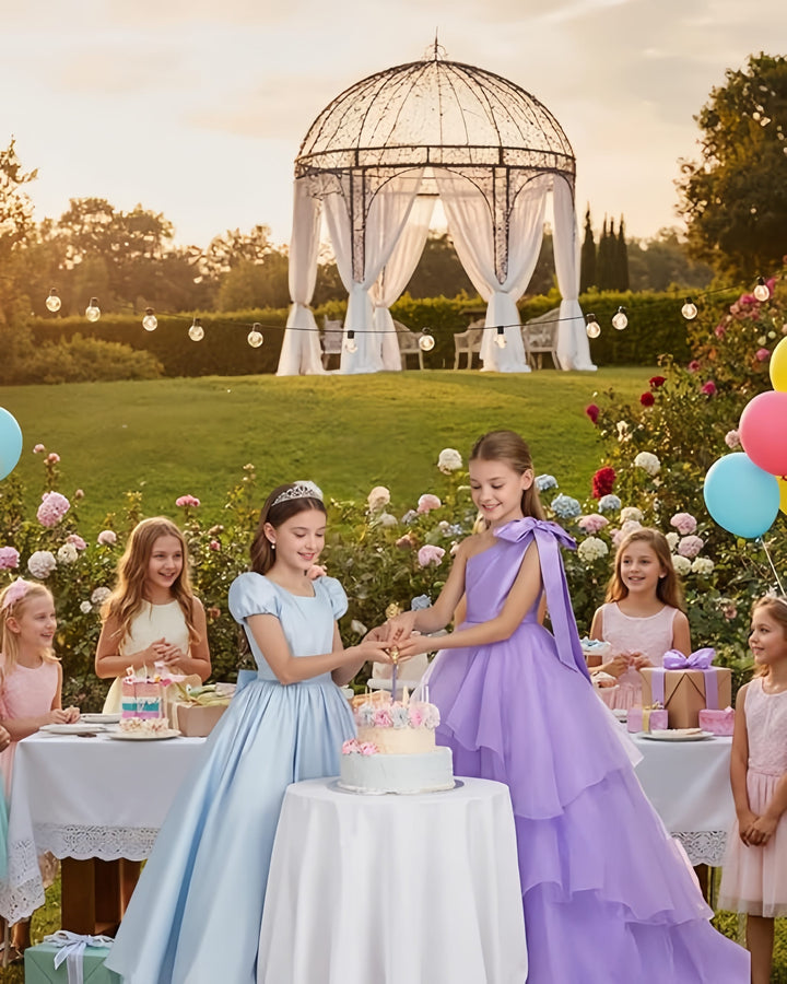 Sunnypetal Elegant One-Shoulder Satin Tulle Flower Girl Pageant Dress for Special Occasions