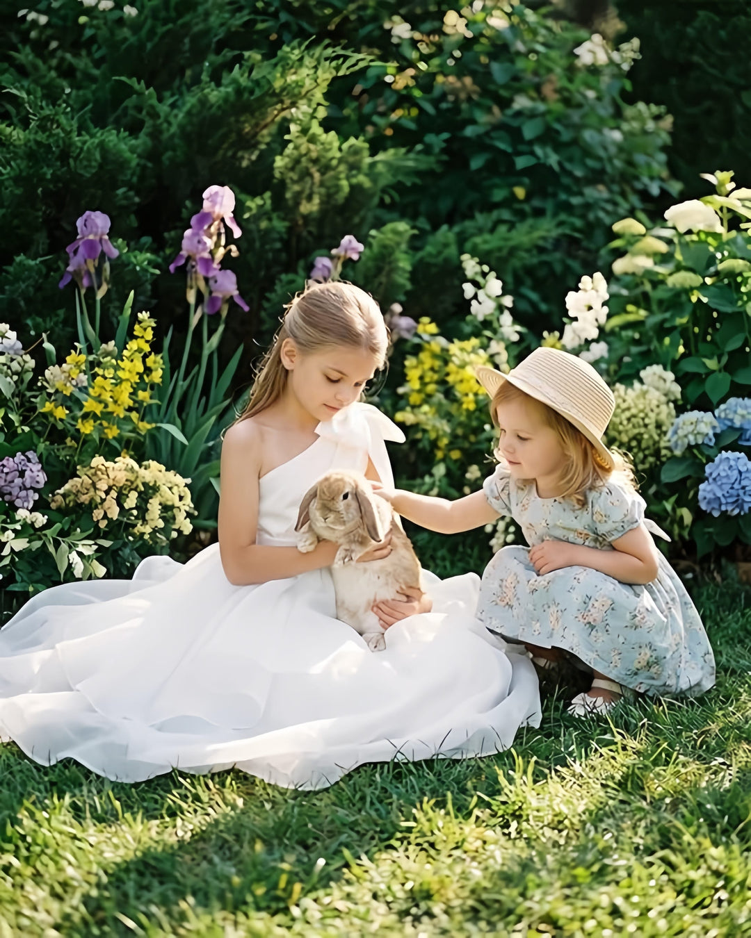 Sunnypetal Elegant One-Shoulder Satin Tulle Flower Girl Pageant Dress for Special Occasions