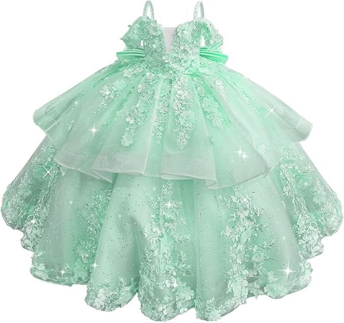 Sunnypetal Elegant Pink Off-the-Shoulder Tulle Flower Girl Dress with 3D Floral Appliqués