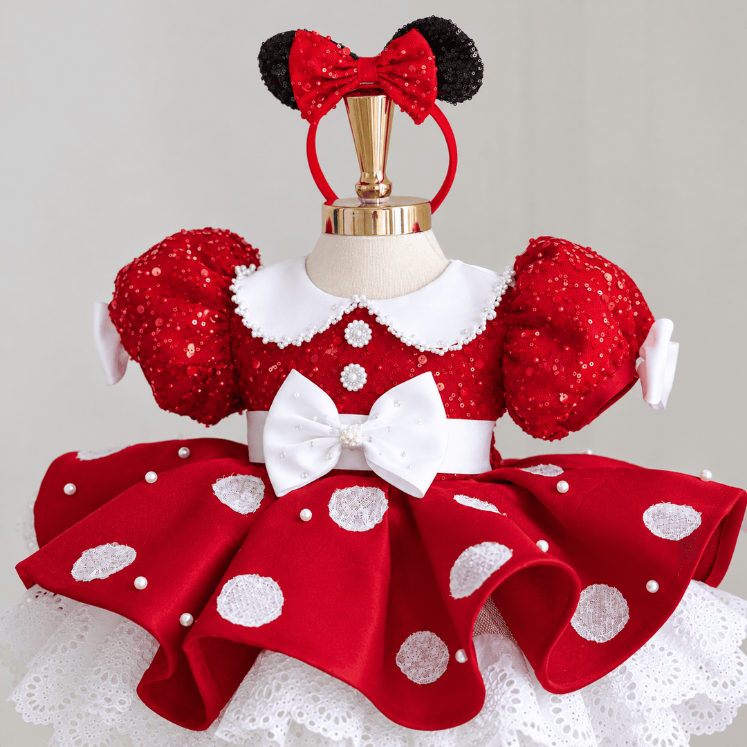 Sunnypetal Elegant Red Sequin Birthday Dress for Girls with Oversized Bow