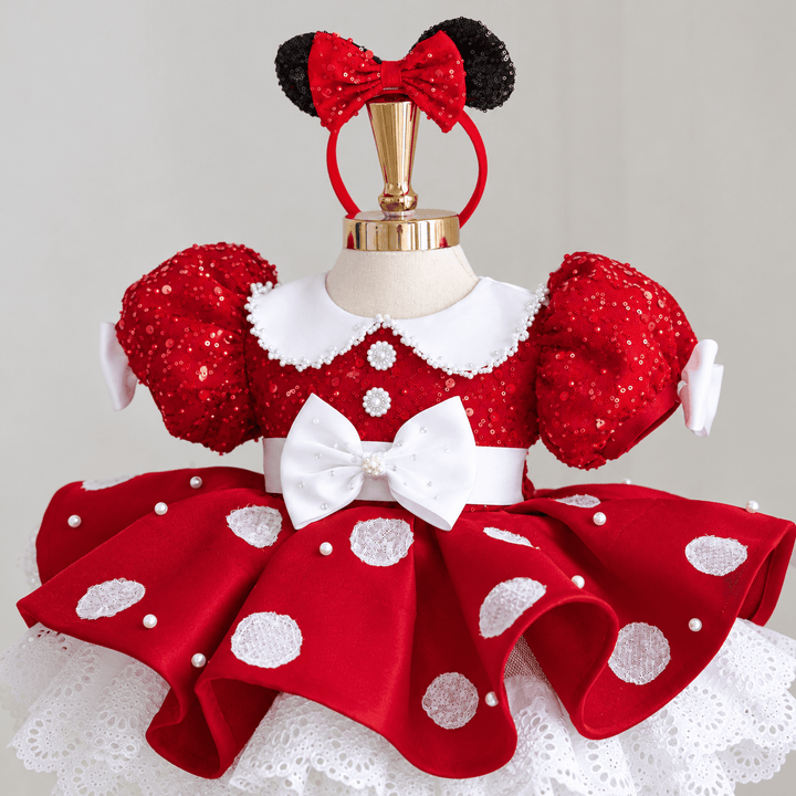 Sunnypetal Elegant Red Sequin Birthday Dress for Girls with Oversized Bow