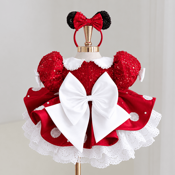 Sunnypetal Elegant Red Sequin Birthday Dress for Girls with Oversized Bow