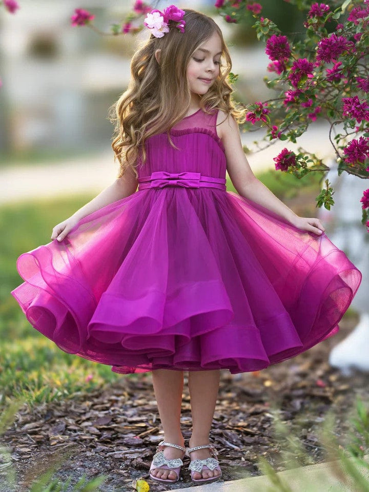 Sunnypetal Elegant Sleeveless Tulle Bows Princess Flower Girl Dress for Wedding