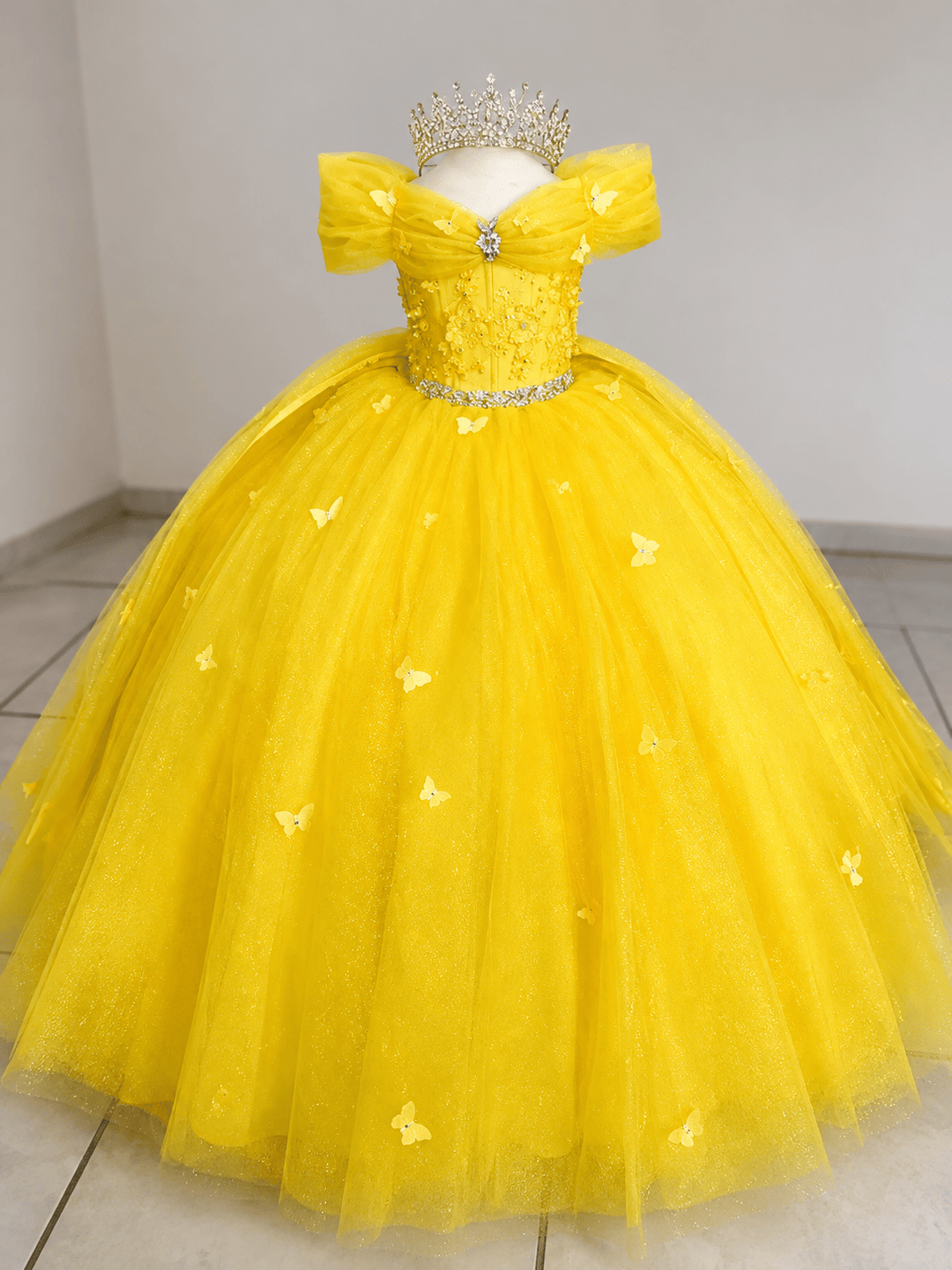 Sunnypetal Elegant Yellow Butterfly Princess Flower Girl Dress for Birthday Pageant
