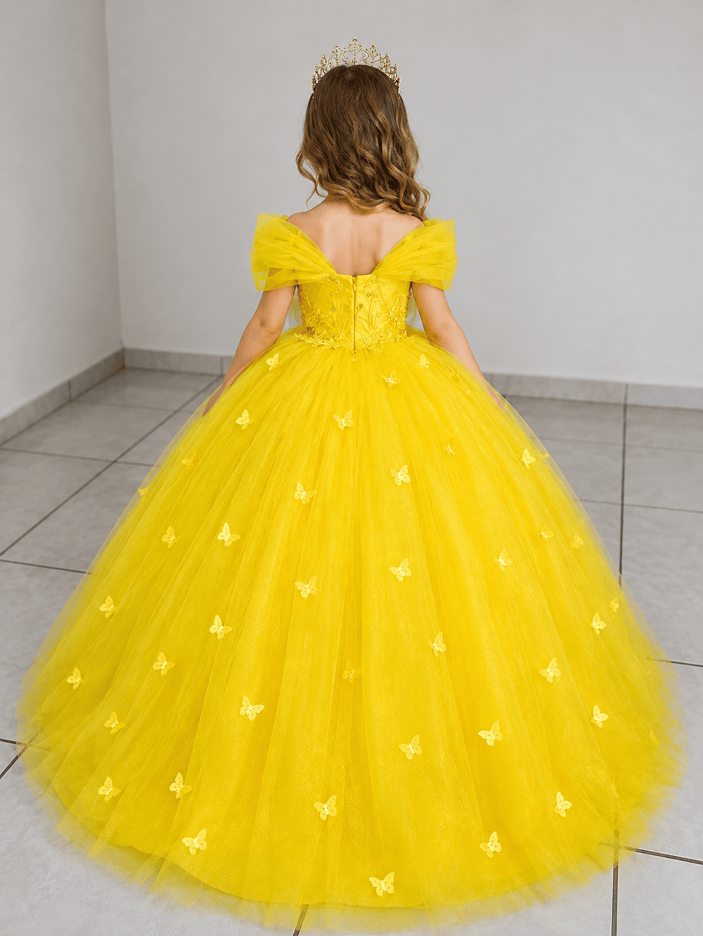Sunnypetal Elegant Yellow Butterfly Princess Flower Girl Dress for Birthday Pageant