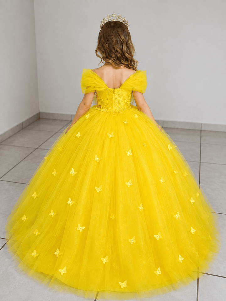 Sunnypetal Elegant Yellow Butterfly Princess Flower Girl Dress for Birthday Pageant