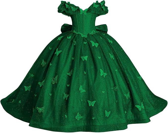 Sunnypetal Enchanted Blue Butterfly Princess Flower Girl Dress