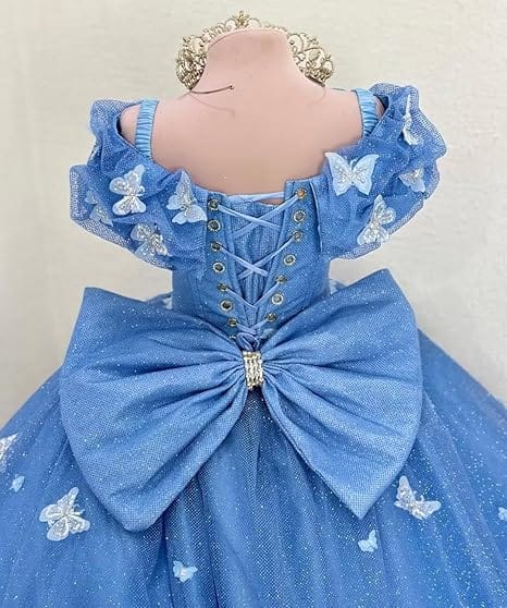 Sunnypetal Enchanted Blue Butterfly Princess Flower Girl Dress