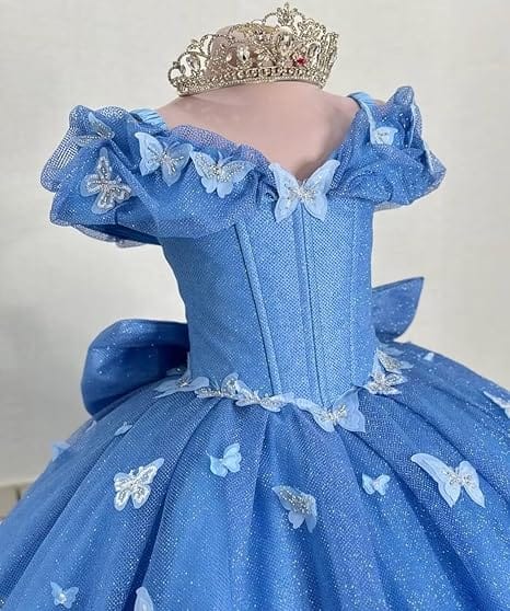 Sunnypetal Enchanted Blue Butterfly Princess Flower Girl Dress