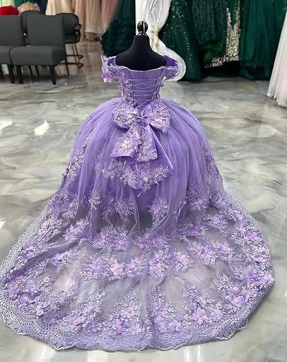 Sunnypetal Enchanted Ice Blue Tulle Ball Gown Flower Girl Dress with 3D Floral Appliqués