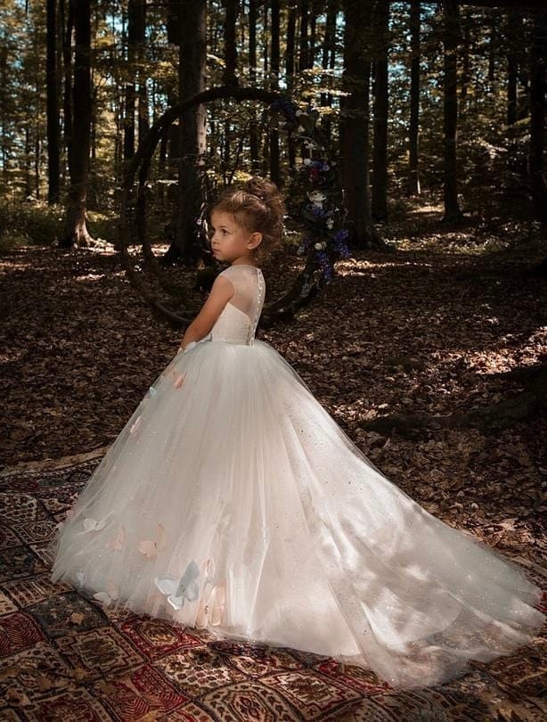 Sunnypetal Enchanting Butterflys Glitter Tulle Flower Girl Dresses