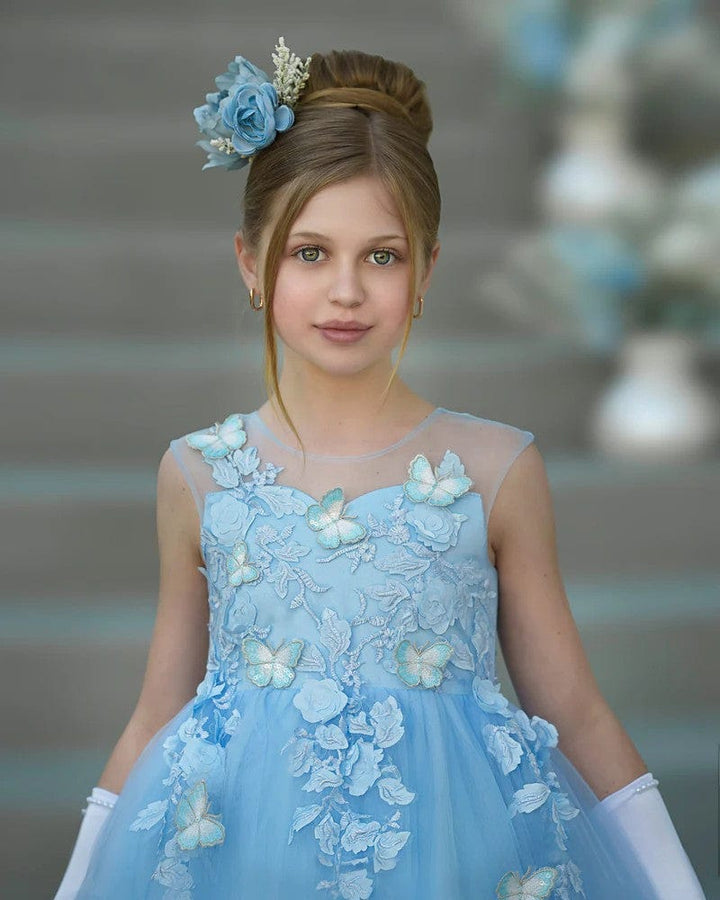 Sunnypetal Exquisite Lace Appliques Butterfly Long Tulle Ball Gown Princess Pageant Dress