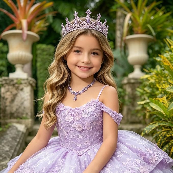 Sunnypetal Exquisite Off-Shoulder 3D Floral Appliqué Pageant Flower Girl Gown
