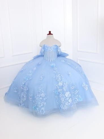 Sunnypetal Exquisite Off-Shoulder 3D Floral Glitter Tulle Ball Gown Flower Girl Dress with Bow